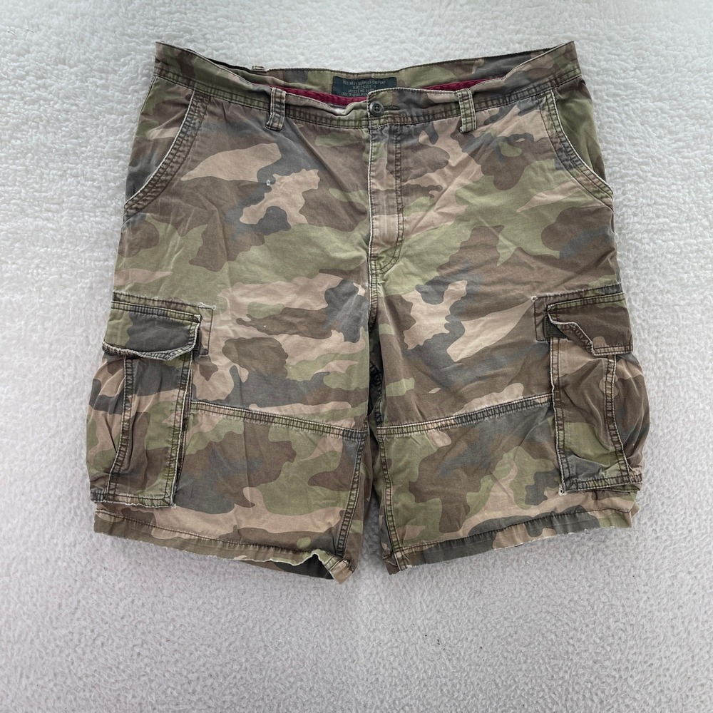 Old Navy Cargo Shorts Mens 38 Green Camo 12" Canvas Y2K Paratrooper Military